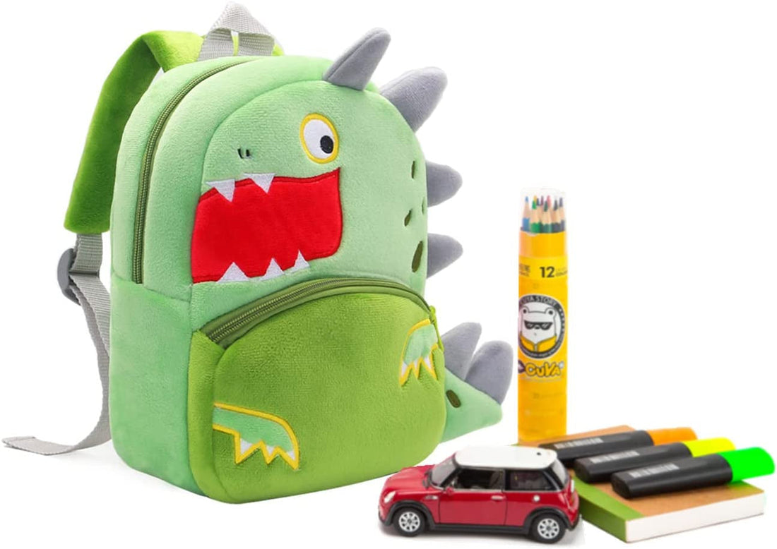 Anykidz 3D Green Big Mouth Dinosaur Kids School Backpack Cute Cartoon Animal Style Children Toddler Plush Bag Perfect Accessories For Boys and Girls-Backpacks-PEROZ Accessories