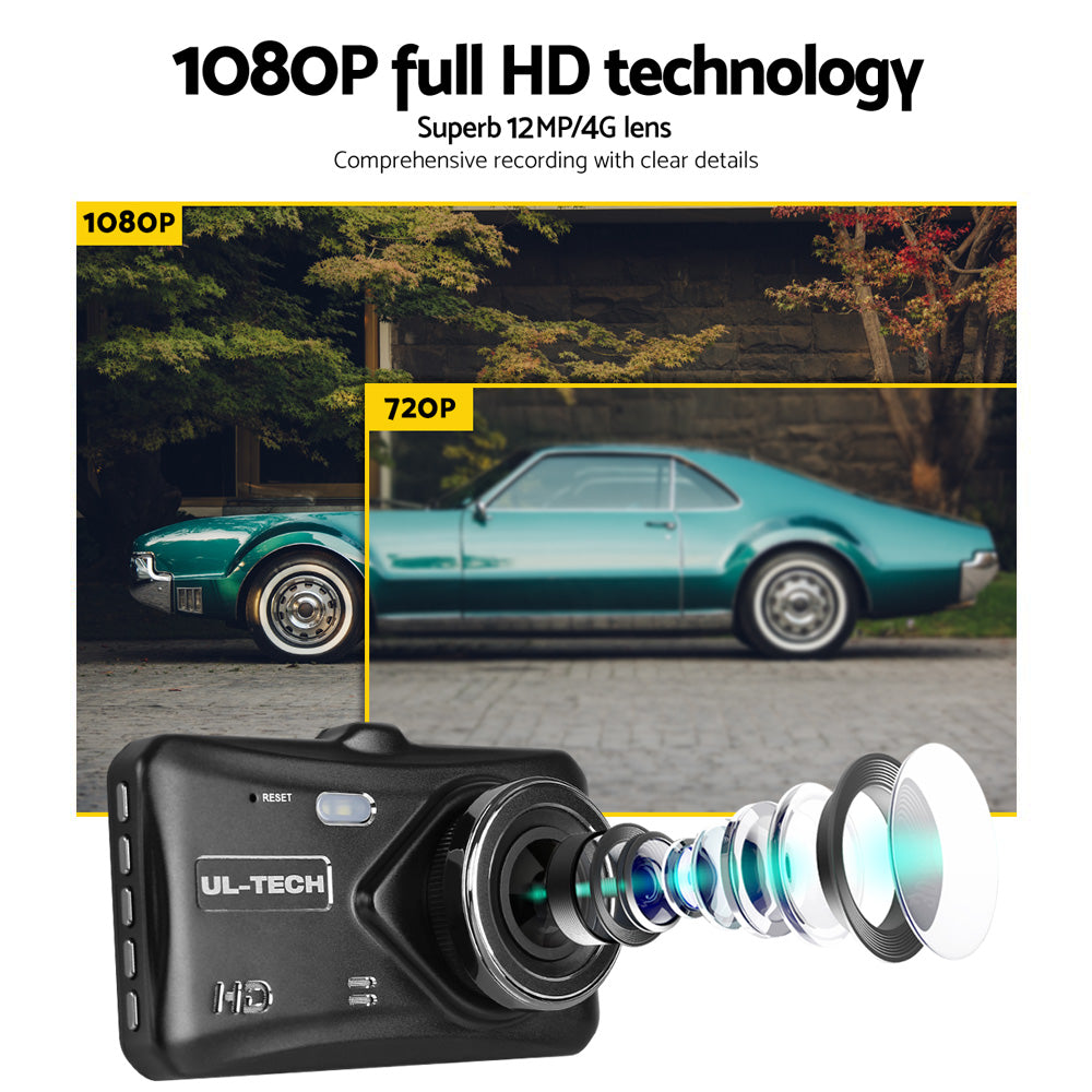 UL Tech 4 Inch Dual Camera Dash Camera - Black-Auto Accessories > Audio-PEROZ Accessories