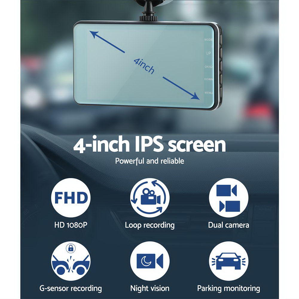 UL-tech 1080P 4" Dash Camera Dual Lens Car DVR Recorder Front Rear Night Vision-Auto Accessories > Audio-PEROZ Accessories