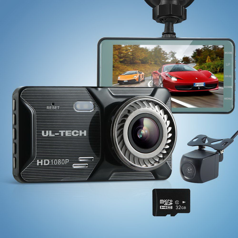 UL-tech 1080P 4" Dash Camera Dual Lens Car DVR Recorder Front Rear Night Vision-Auto Accessories > Audio-PEROZ Accessories