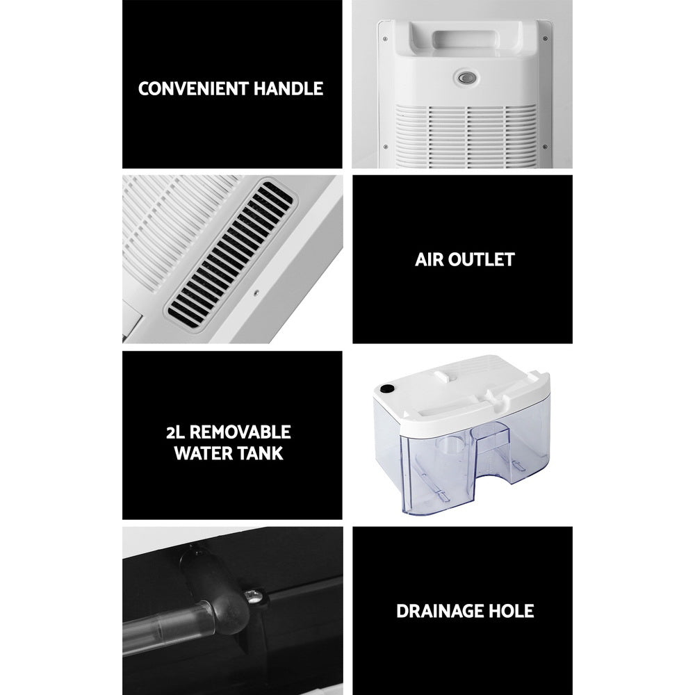 Devanti 2L Dehumidifier Air Purifier White-Appliances &gt; Aroma Diffusers &amp; Humidifiers-PEROZ Accessories