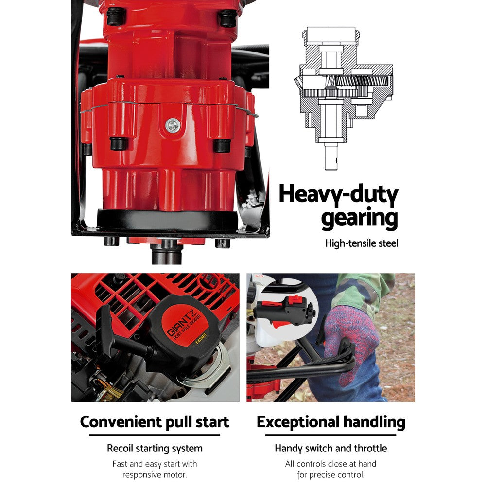Giantz 92CC Petrol Post Hole Digger Drill Borer Fence Extension Auger Bits-Tools > Industrial Tools-PEROZ Accessories