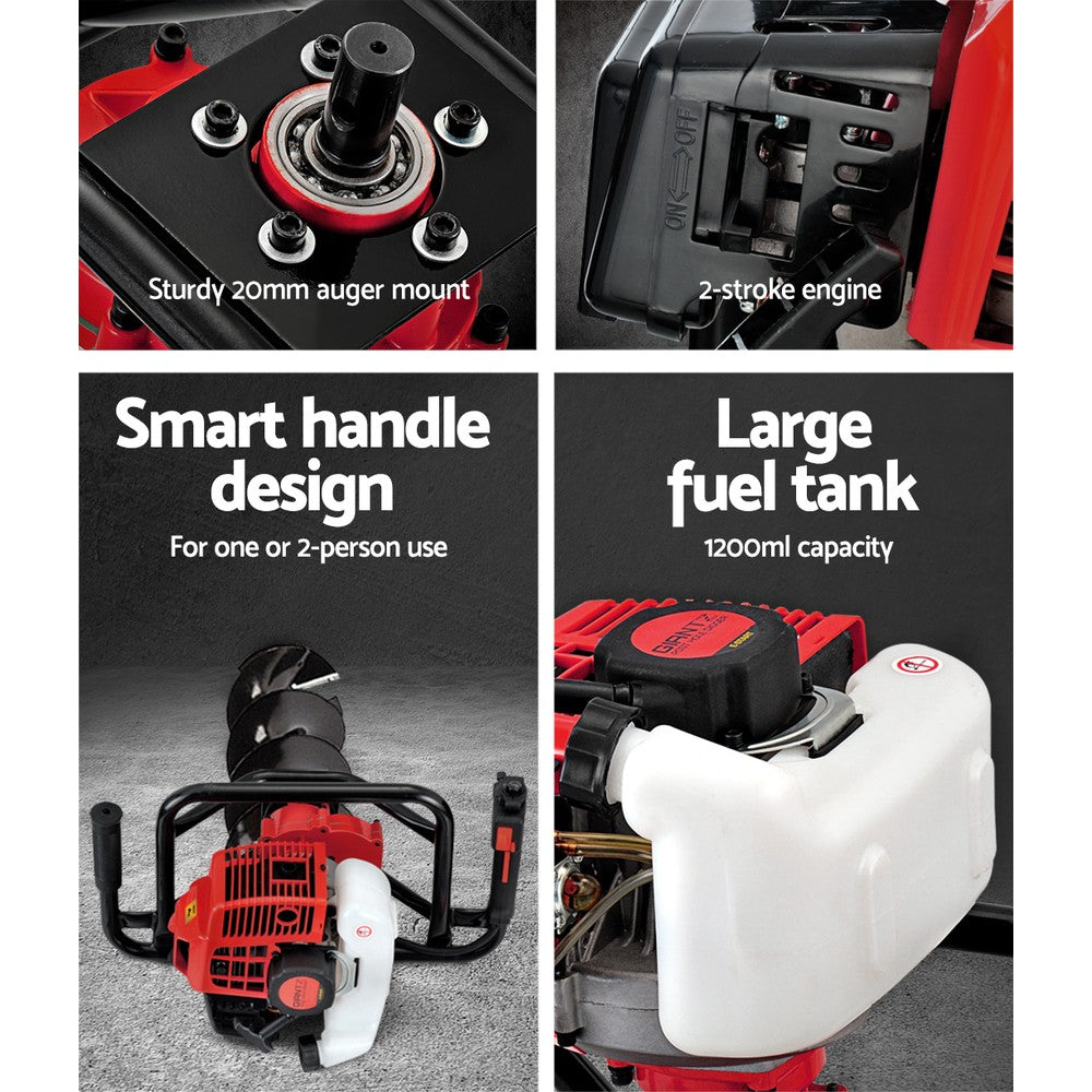 Giantz 92CC Petrol Post Hole Digger Drill Borer Fence Extension Auger Bits-Tools > Industrial Tools-PEROZ Accessories