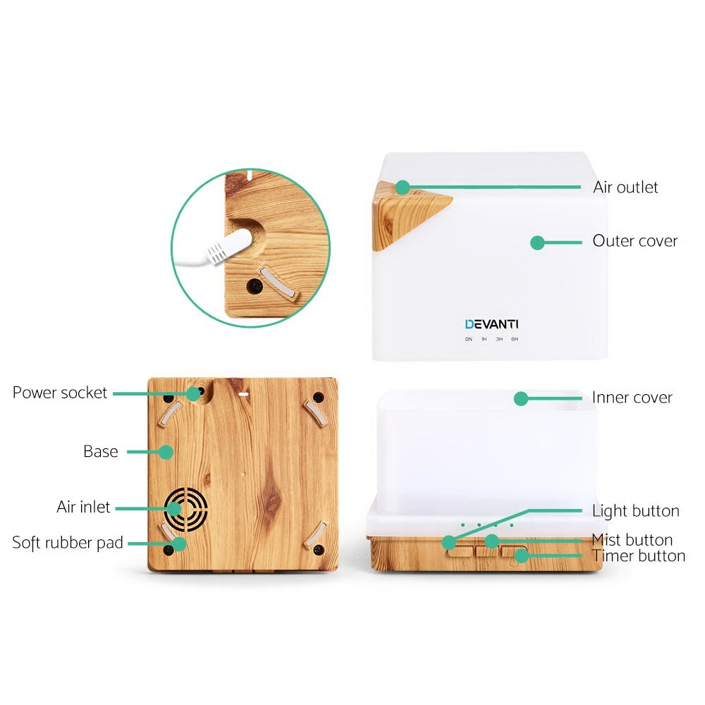 DEVANTi Aroma Diffuser Air Humidifier Night Light 600ml-Appliances > Aroma Diffusers & Humidifiers-PEROZ Accessories