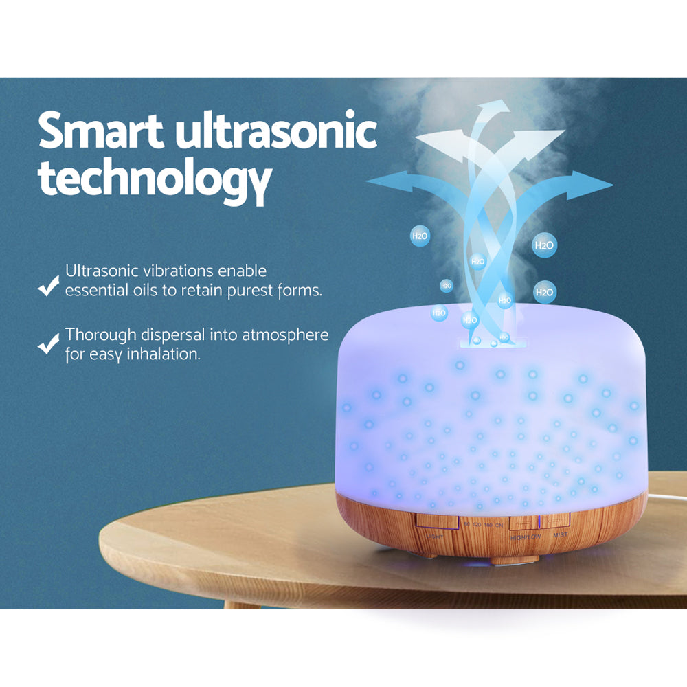 DEVANTI Aroma Diffuser Aromatherapy LED Night Light Air Humidifier Purifier Light Wood Grain 500ml-Appliances > Aroma Diffusers & Humidifiers-PEROZ Accessories