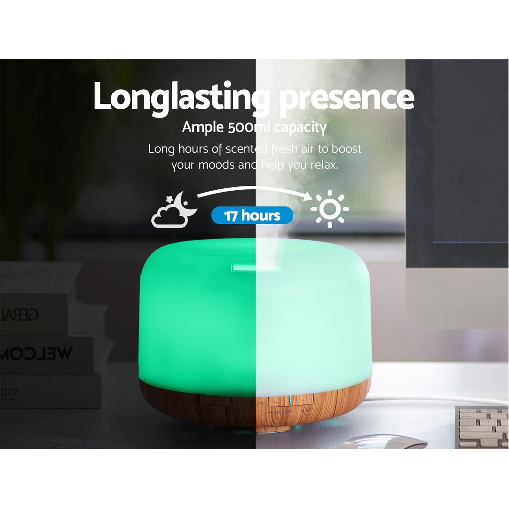 DEVANTI Aroma Diffuser Aromatherapy LED Night Light Air Humidifier Purifier Light Wood Grain 500ml-Appliances > Aroma Diffusers & Humidifiers-PEROZ Accessories