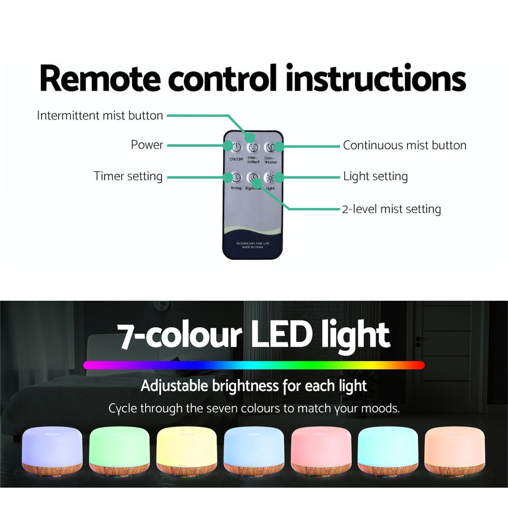 DEVANTI Aroma Diffuser Aromatherapy LED Night Light Air Humidifier Purifier Light Wood Grain 500ml-Appliances > Aroma Diffusers & Humidifiers-PEROZ Accessories