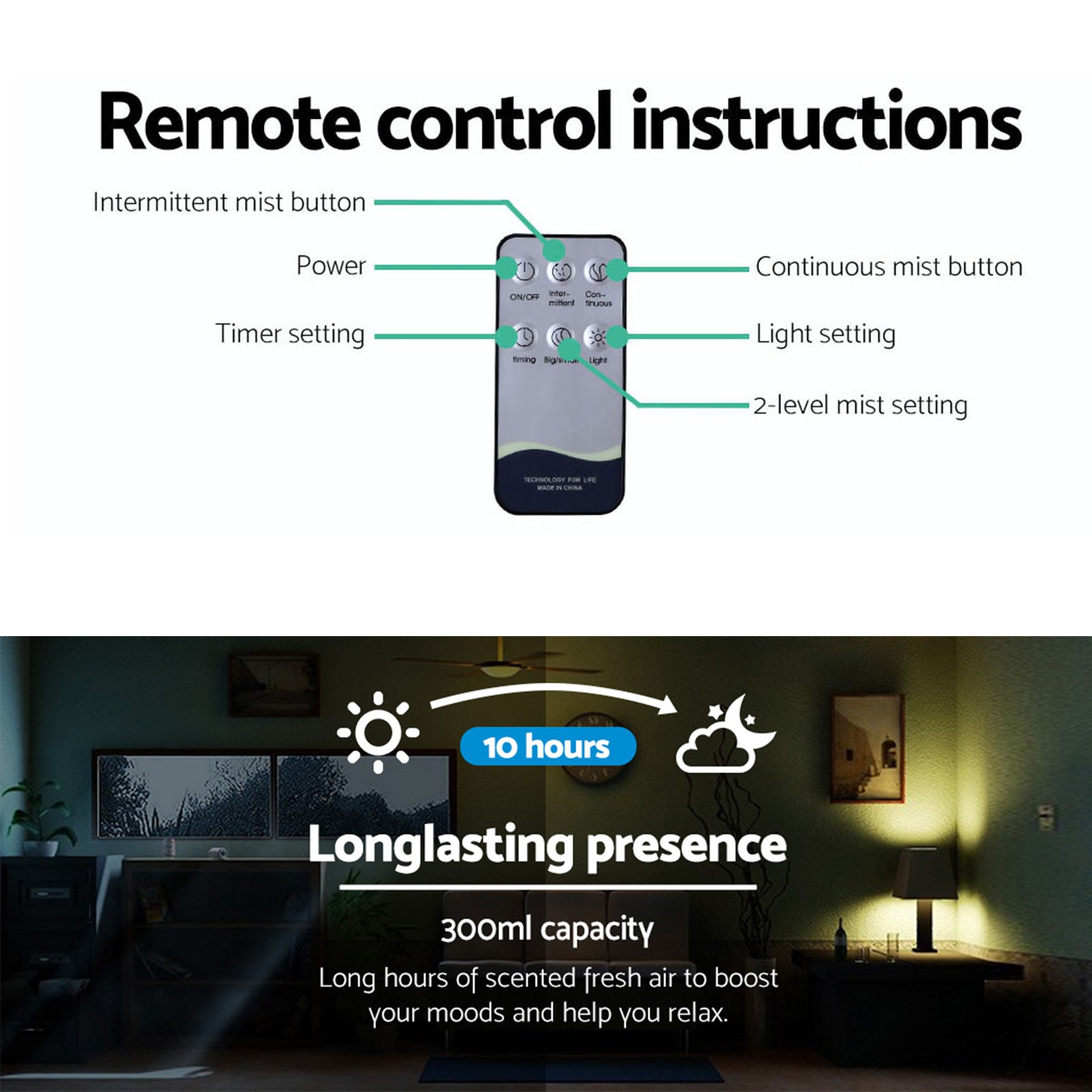 Devanti 300ml 4 in 1 Aroma Diffuser - Light Wood-Aroma Diffusers & Humidifiers-PEROZ Accessories