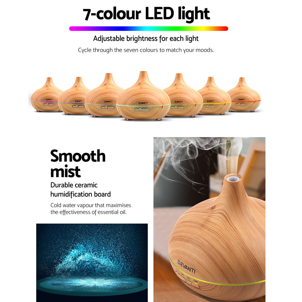 Devanti 300ml 4 in 1 Aroma Diffuser - Light Wood-Aroma Diffusers & Humidifiers-PEROZ Accessories