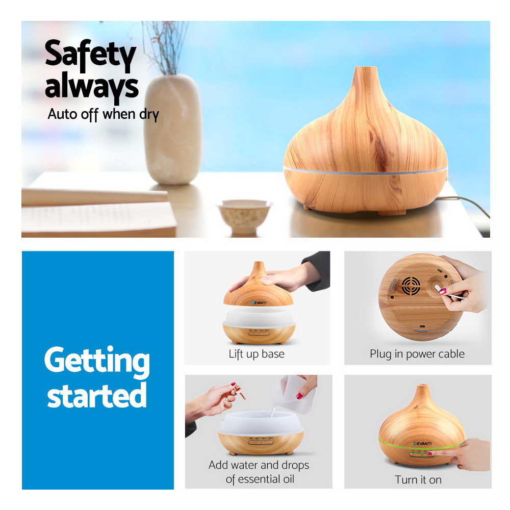 Devanti 300ml 4 in 1 Aroma Diffuser - Light Wood-Aroma Diffusers & Humidifiers-PEROZ Accessories