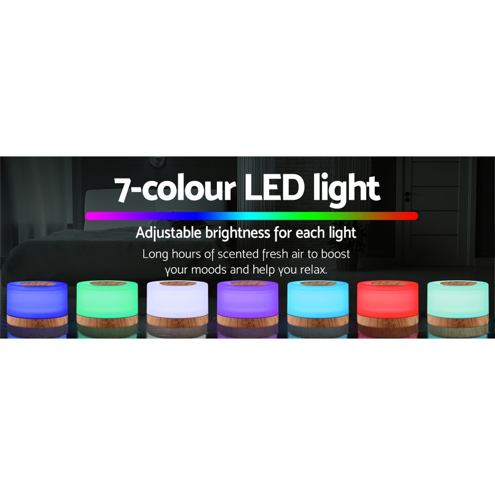DEVANTI Aroma Diffuser Aromatherapy LED Night Light Air Humidifier Purifier Round Light Wood Grain 500ml Remote Control-Appliances > Aroma Diffusers & Humidifiers-PEROZ Accessories