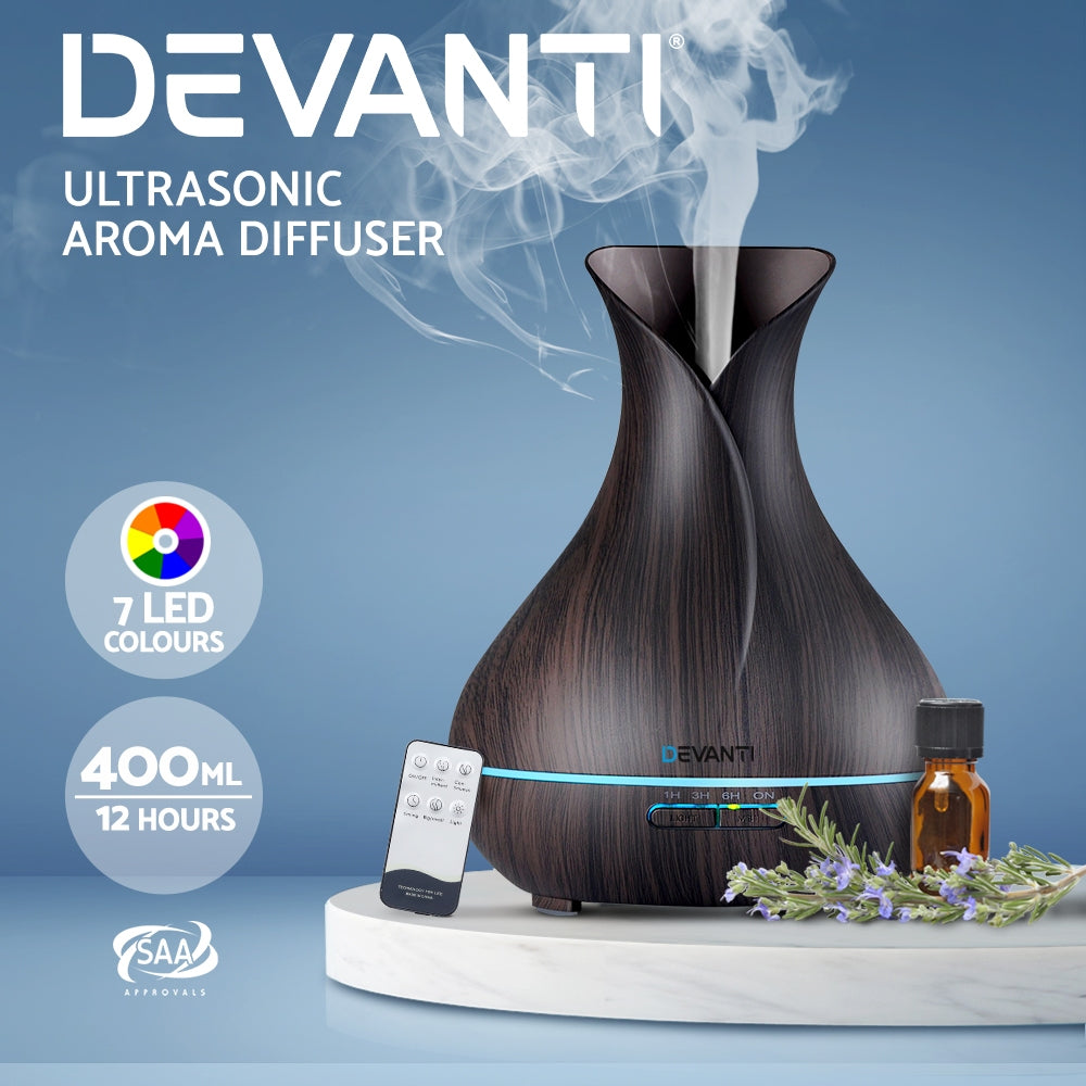Devanti 400ml 4 in 1 Aroma Diffuser with remote control- Dark Wood-Appliances > Aroma Diffusers & Humidifiers-PEROZ Accessories