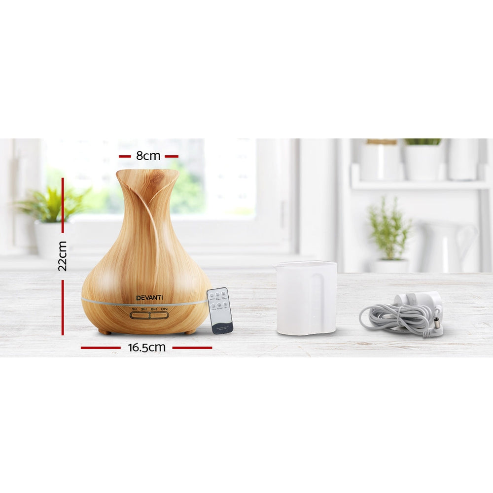 Devanti 400ml 4 in 1 Aroma Diffuser remote control - Light Wood-Appliances > Aroma Diffusers & Humidifiers-PEROZ Accessories
