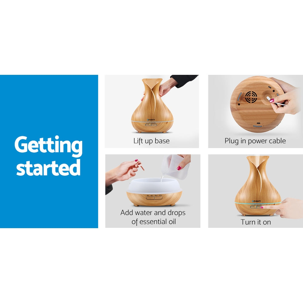 Devanti 400ml 4 in 1 Aroma Diffuser remote control - Light Wood-Appliances > Aroma Diffusers & Humidifiers-PEROZ Accessories
