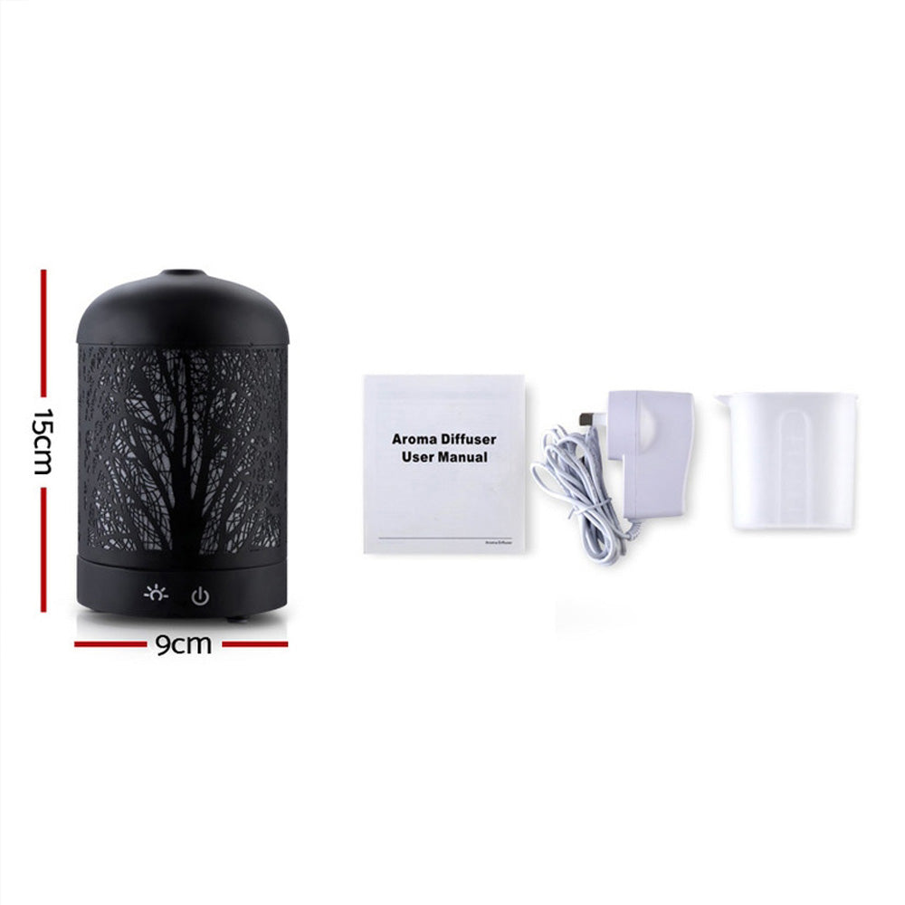 DEVANTI Aroma Diffuser Aromatherapy LED Night Light Iron Air Humidifier Black Forrest Pattern 160ml-Appliances > Aroma Diffusers & Humidifiers-PEROZ Accessories