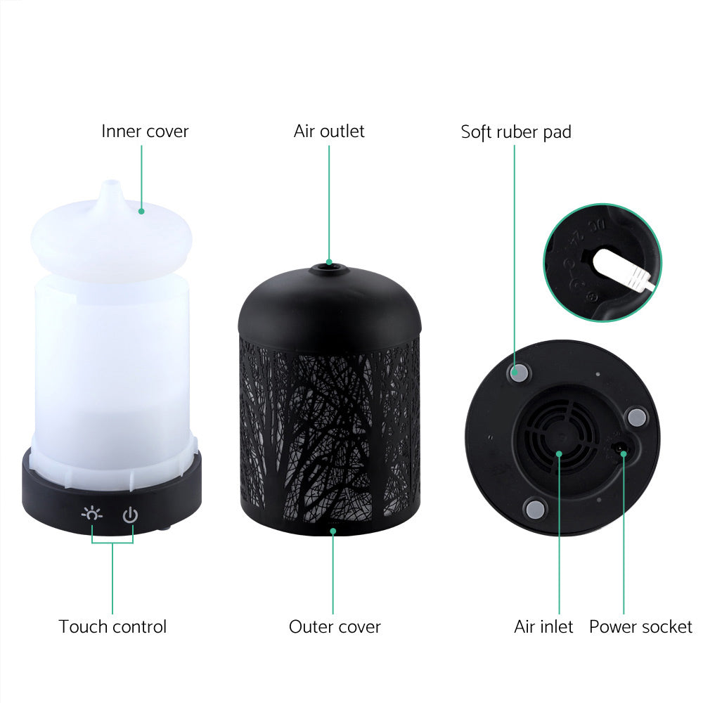 DEVANTI Aroma Diffuser Aromatherapy LED Night Light Iron Air Humidifier Black Forrest Pattern 160ml-Appliances > Aroma Diffusers & Humidifiers-PEROZ Accessories
