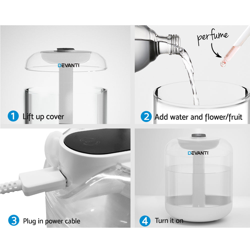 Devanti 1L Air Humidifier Ultrasonic Purifier Aroma Diffuser-Appliances > Aroma Diffusers & Humidifiers-PEROZ Accessories