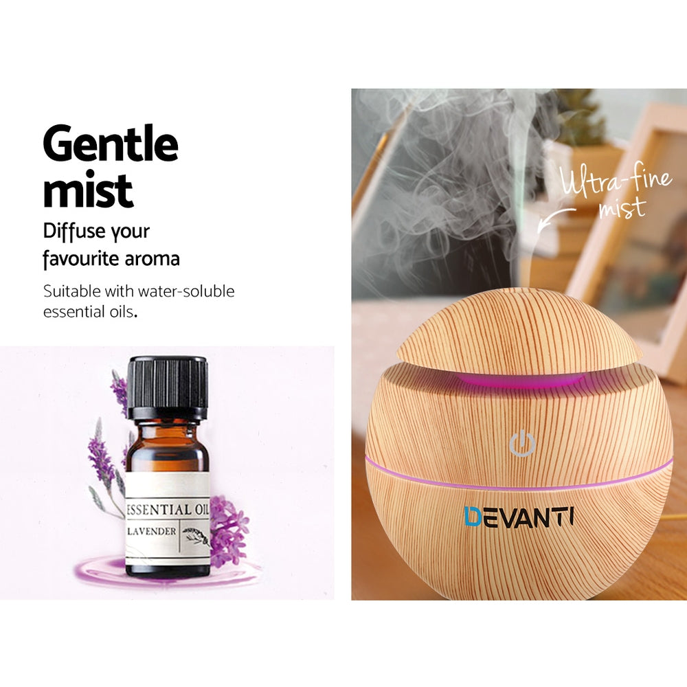 Devanti Aromatherapy Diffuser Aroma Essential Oils Air Humidifier LED Light 130ml-Appliances > Aroma Diffusers & Humidifiers-PEROZ Accessories
