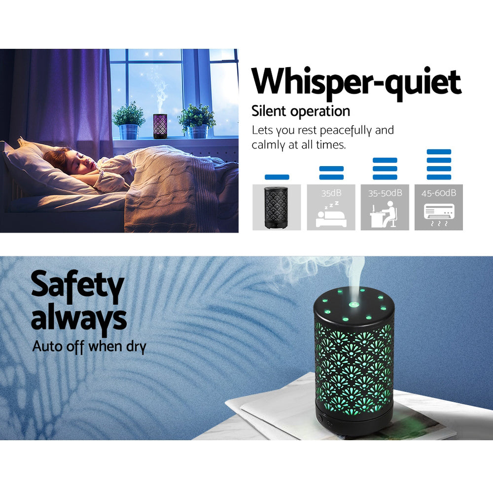 Devanti Aroma Diffuser Aromatherapy Essential Oils Metal Cover Ultrasonic Cool Mist 100ml Remote Control Black-Appliances > Aroma Diffusers & Humidifiers-PEROZ Accessories