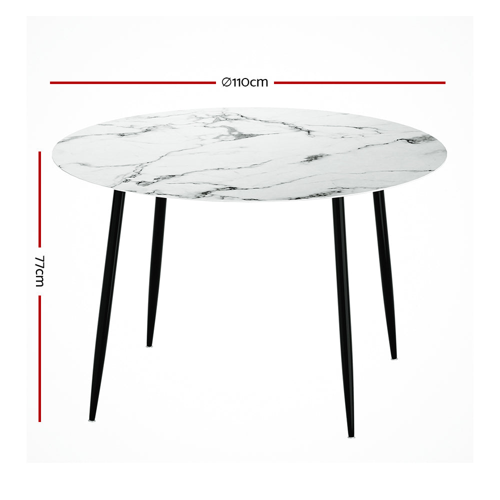 Artiss Dining Table Round Wooden Table With Marble Effect Metal Legs 110CM White-Furniture > Dining-PEROZ Accessories