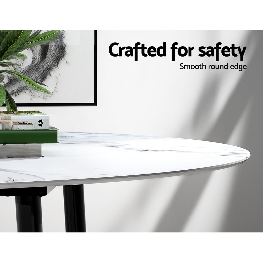 Artiss Dining Table Round Wooden Table With Marble Effect Metal Legs 110CM White-Furniture > Dining-PEROZ Accessories