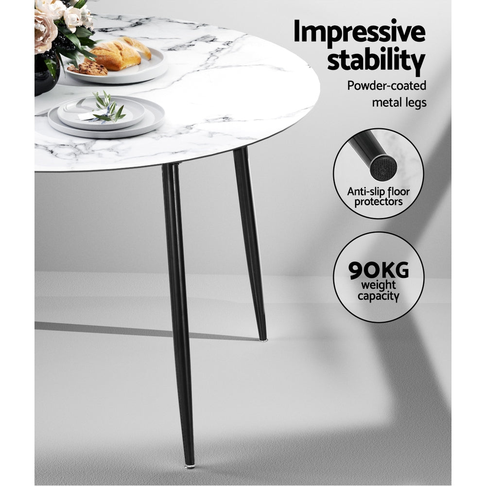 Artiss Dining Table Round Wooden Table With Marble Effect Metal Legs 110CM White-Furniture > Dining-PEROZ Accessories
