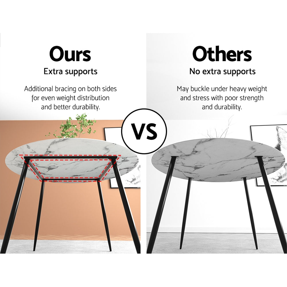 Artiss Dining Table Round Wooden Table With Marble Effect Metal Legs 110CM White-Furniture > Dining-PEROZ Accessories