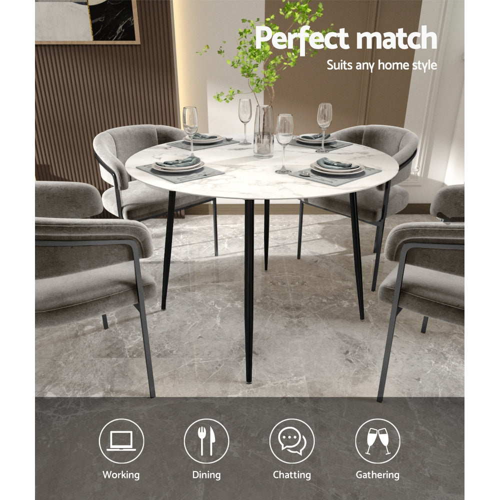 Artiss Dining Table Round Wooden Table With Marble Effect Metal Legs 110CM White-Furniture > Dining-PEROZ Accessories