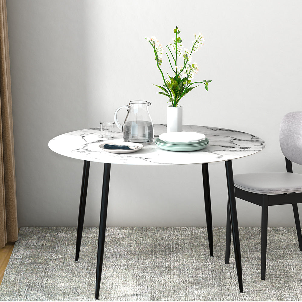 Artiss Dining Table Round Wooden Table With Marble Effect Metal Legs 110CM White-Furniture > Dining-PEROZ Accessories