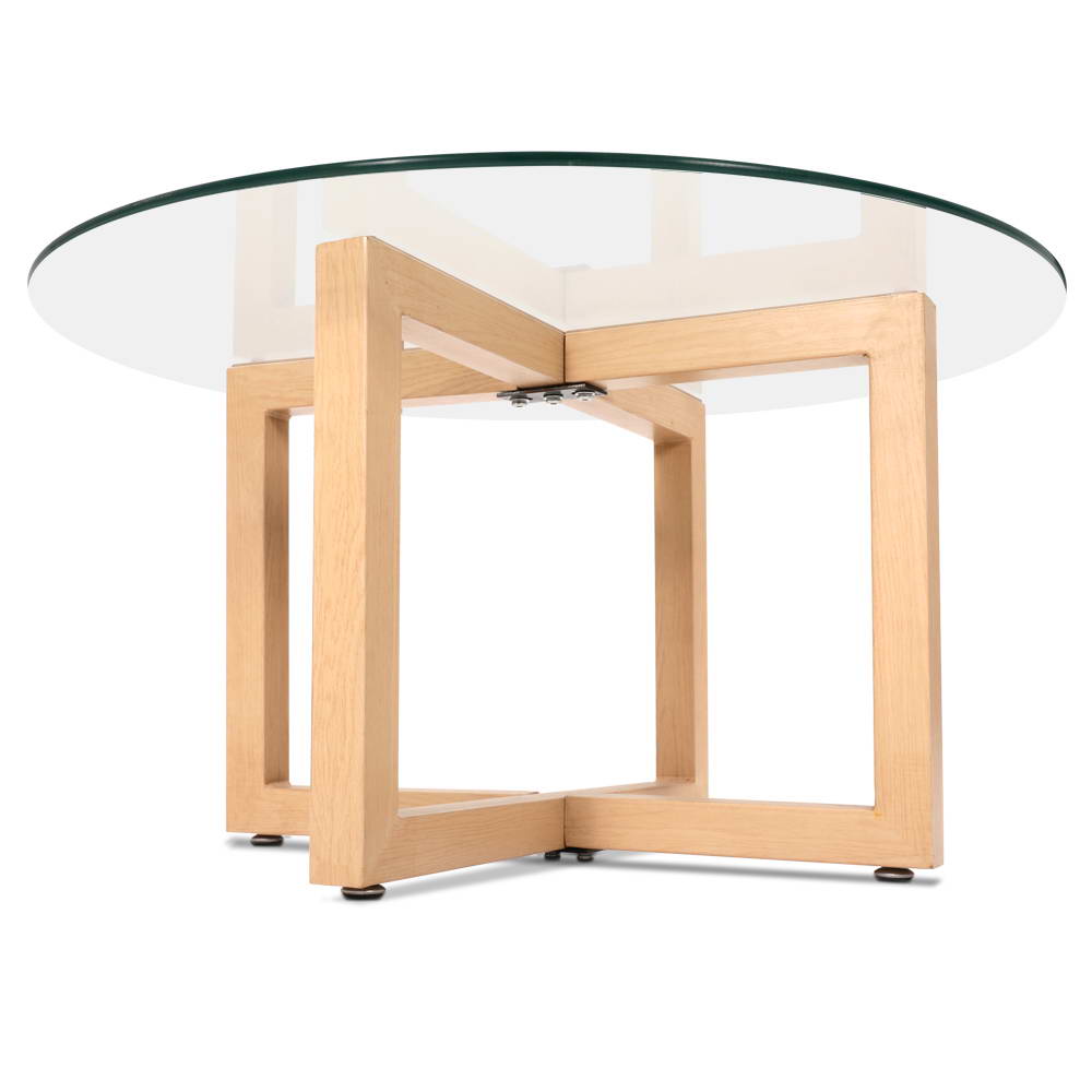 Artiss Tempered Glass Round Coffee Table - Beige-Furniture > Dining - Peroz Australia - Image - 4
