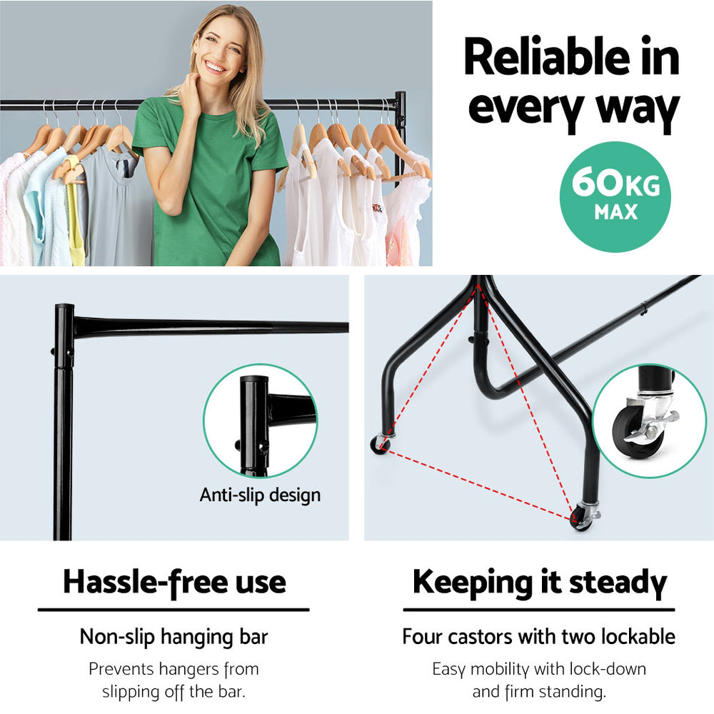 Artiss 6FT Clothes Racks Metal Garment Display Rolling Rail Hanger Airer Stand Portable-Furniture > Bedroom - Peroz Australia - Image - 5