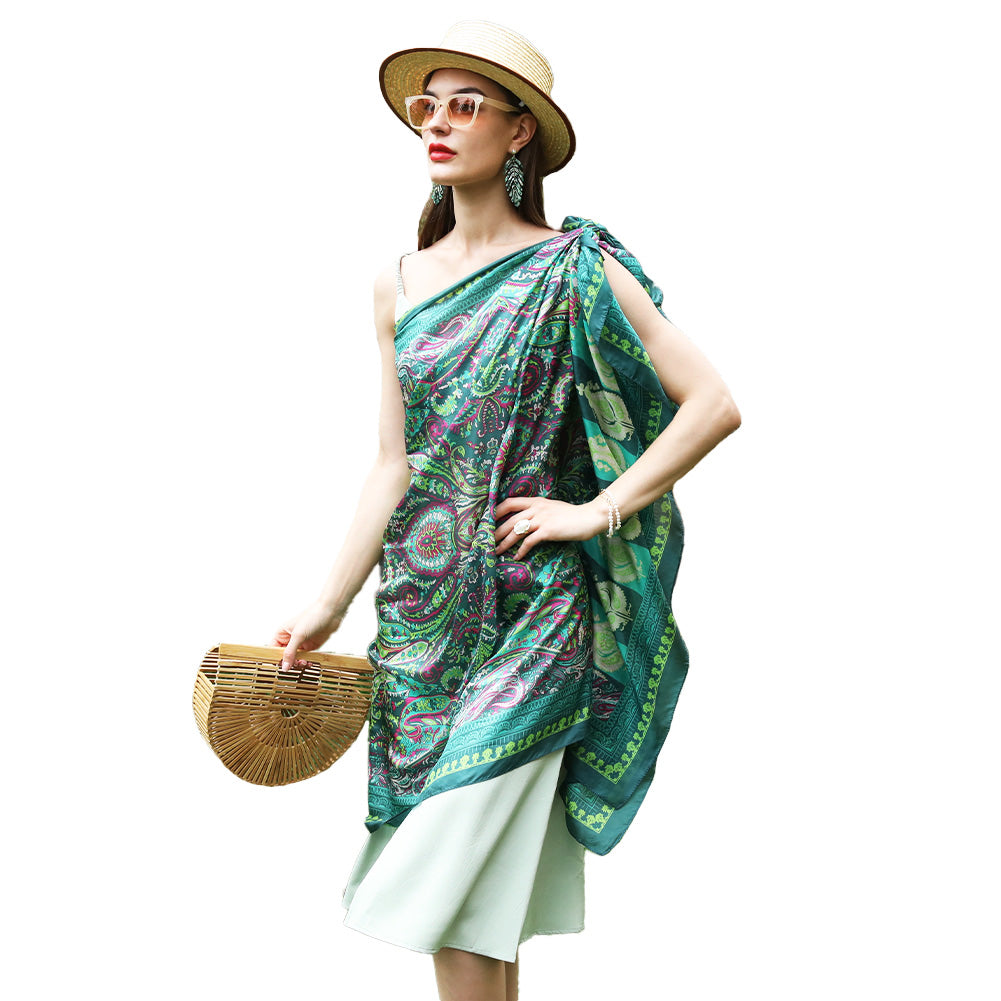 Anyyou 100% Mulberry Silk Blue Long Scarf Luxury Brand Women Beach Shawl Wear Swimwear Pashimina Face Shield Foulard-Scarves-PEROZ Accessories