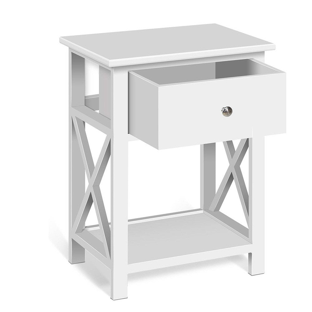 Bedside Table Coffee Side Cabinet Drawer Wooden White-Bedside Tables - Peroz Australia - Image - 1