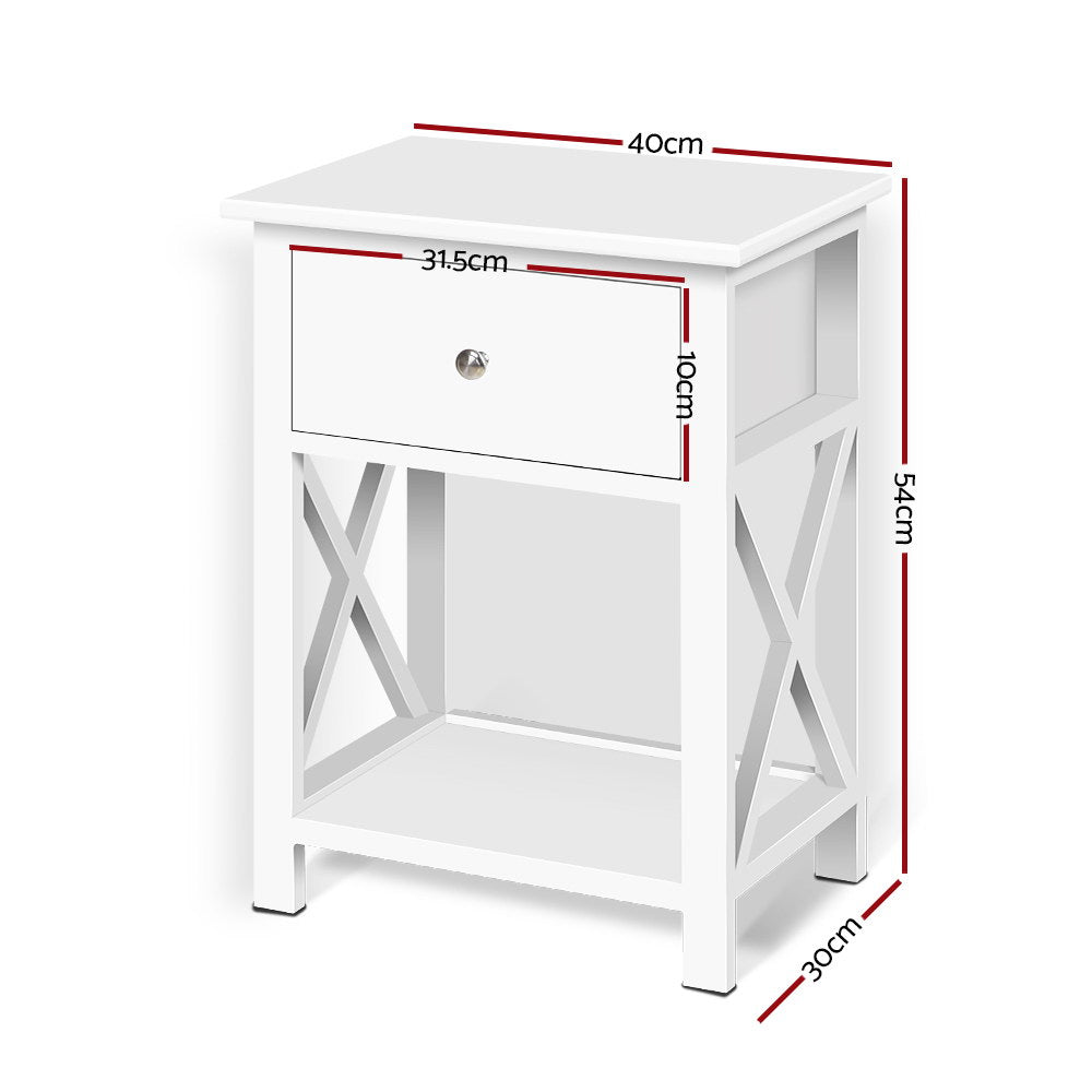Bedside Table Coffee Side Cabinet Drawer Wooden White-Bedside Tables - Peroz Australia - Image - 2