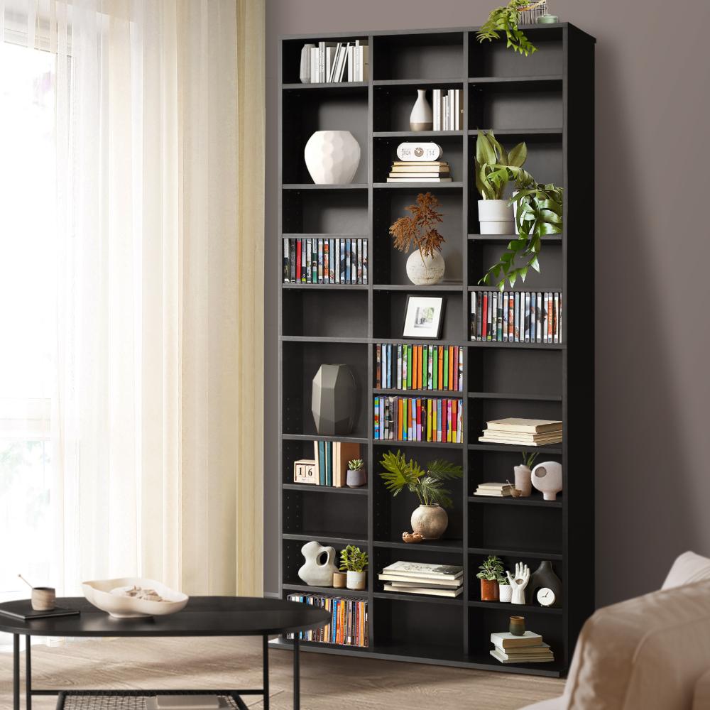 Oikiture Bookcase Bookshelf 1044 CD/DVD Rack Wooden Shelving Unit Display Shelf-Black-Display Shelf-PEROZ Accessories
