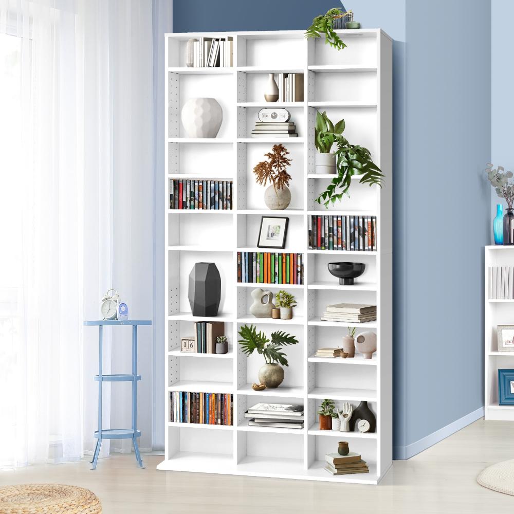 Oikiture Bookcase Bookshelf 1044 CD/DVD Rack Wooden Shelving Unit Display Shelf-White-Display Shelf-PEROZ Accessories