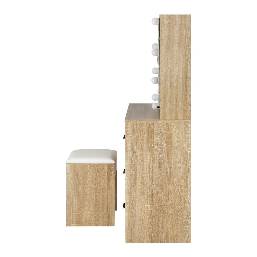 Oikiture Dressing Table Stool Set Makeup Slide Mirror Drawer 10 LED Bulbs Wooden-Dressing Table-PEROZ Accessories
