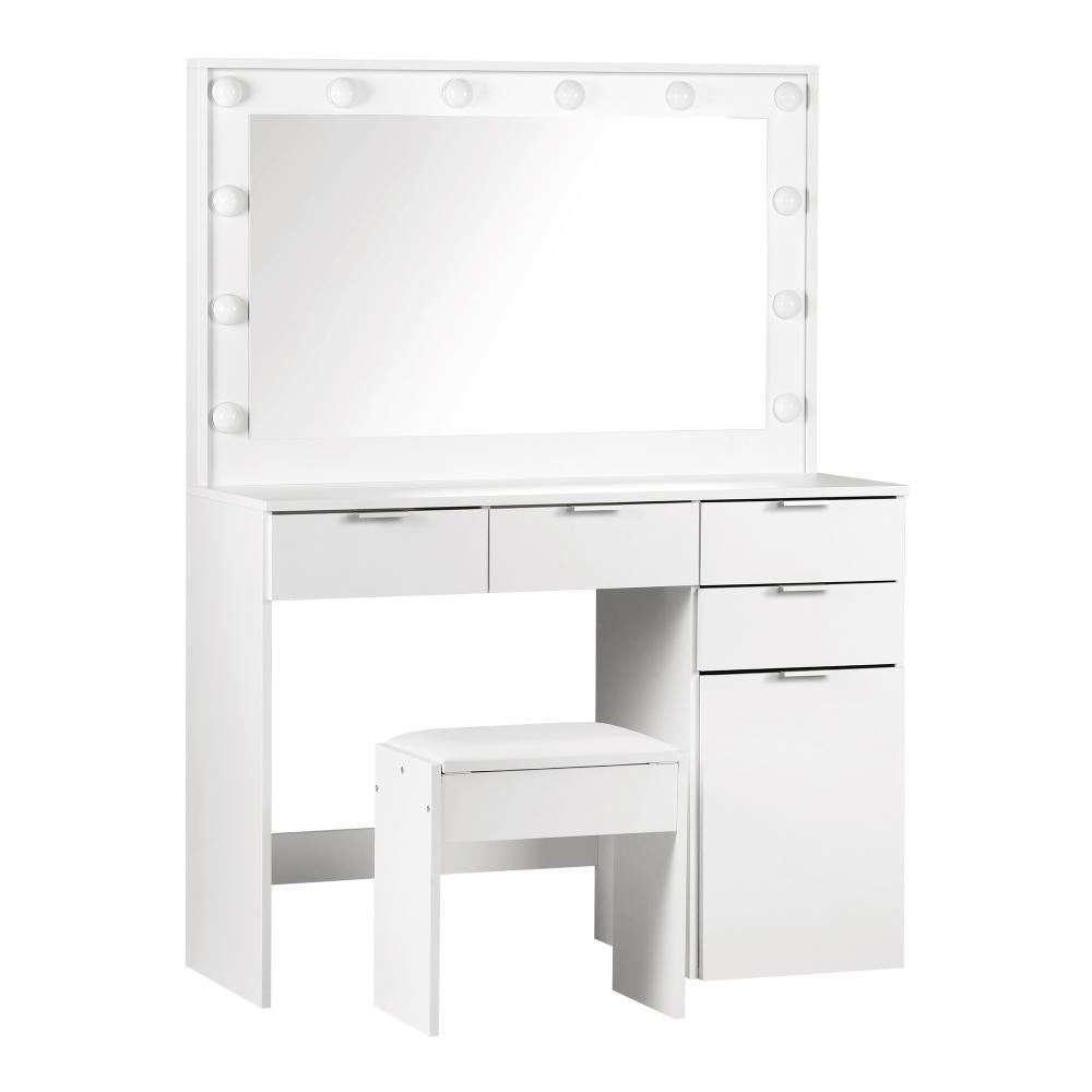 Oikiture Dressing Table Stool Set Makeup Large Mirror Dresser 12 LED Bulbs White |PEROZ Australia