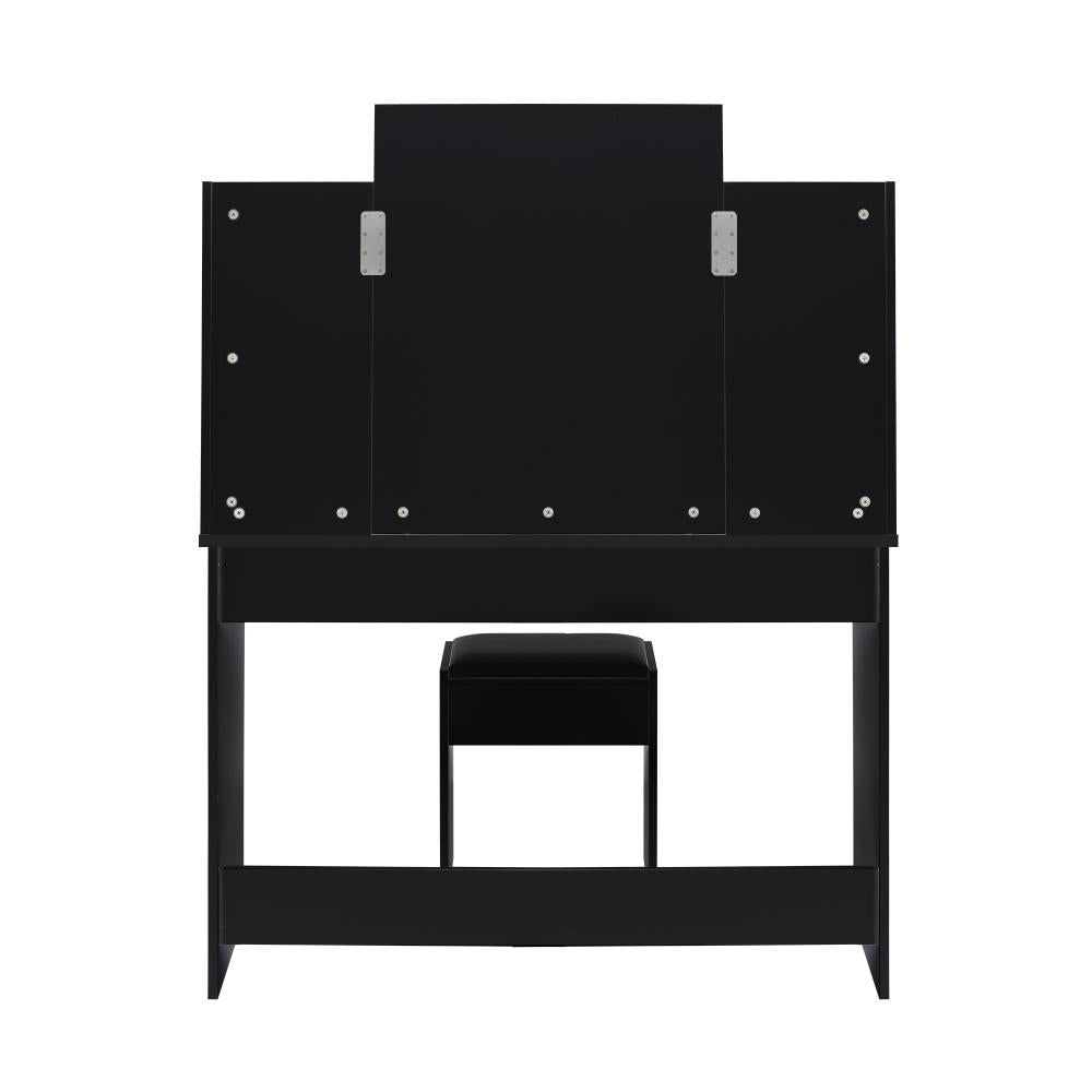 Oikiture Dressing Table Stool Set Makeup Mirror Storage Drawer 10LED Bulbs Black-Dressing Table-PEROZ Accessories