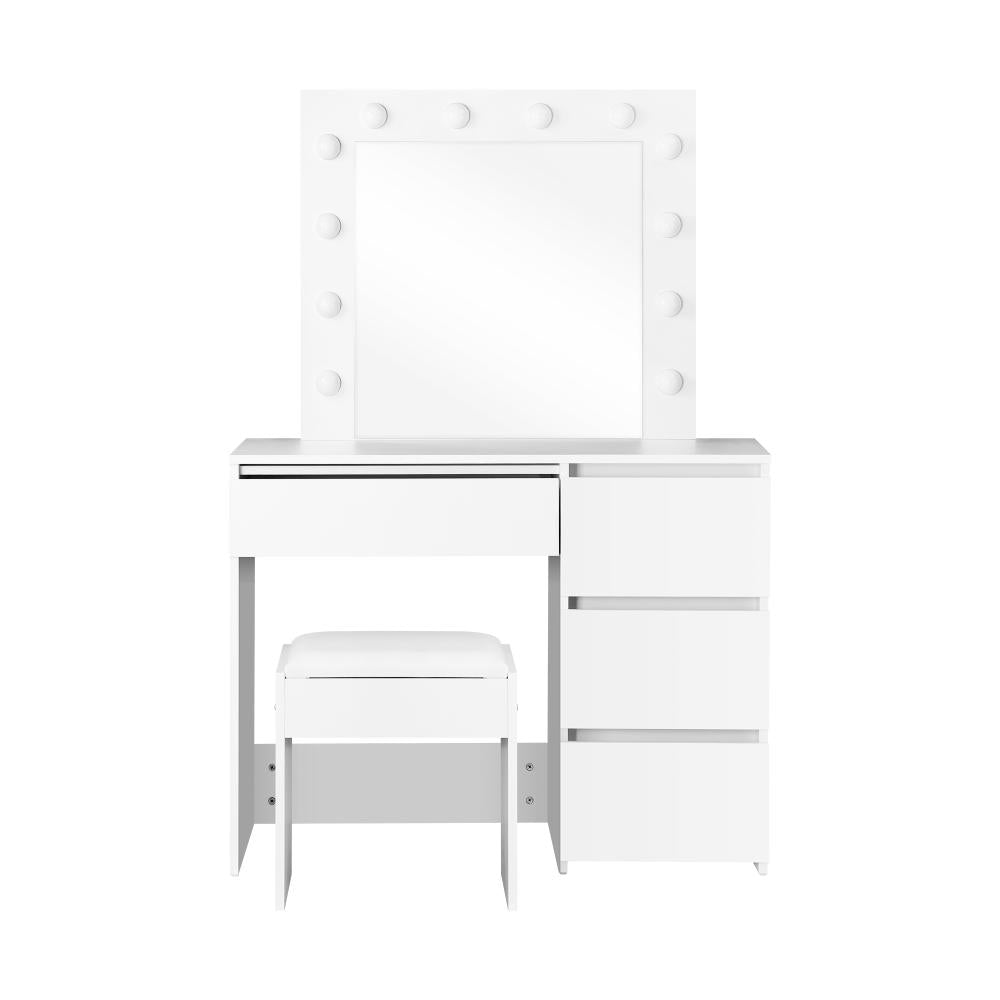 Oikiture Dressing Table Stool Set Makeup Desk Mirror Storage Drawer 12 LED Bulbs White-Dressing Table-PEROZ Accessories