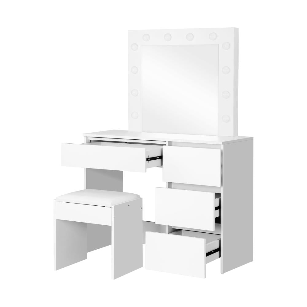 Oikiture Dressing Table Stool Set Makeup Desk Mirror Storage Drawer 12 LED Bulbs White-Dressing Table-PEROZ Accessories