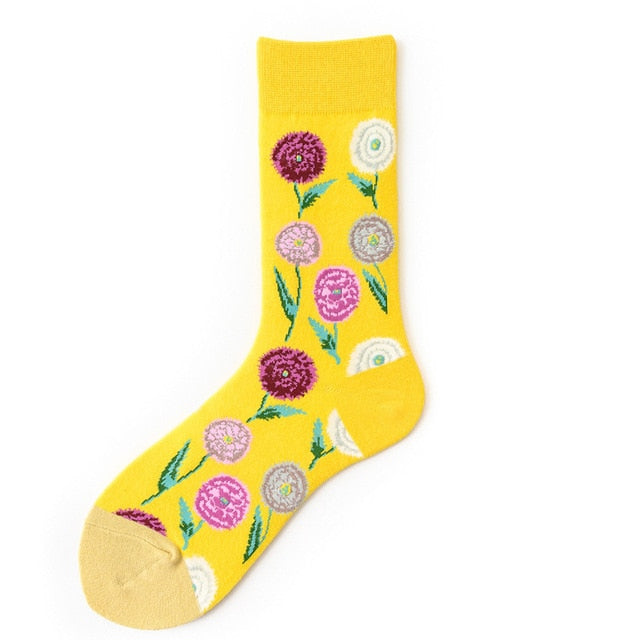 Anysox 5 Pairs One Size 5-11 Mixed Color Socks Floral Cotton Fashion Woman Skateboard Oil Paitiing-Socks-PEROZ Accessories