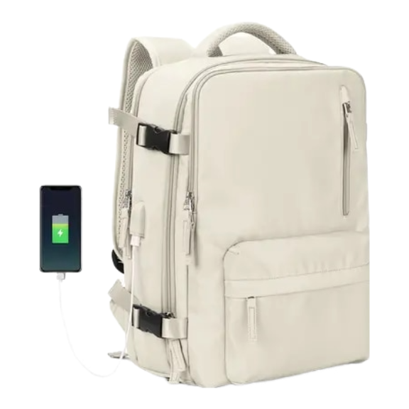Anypack Backpack Beige Bag Large Capacity Multi-Function Suitcase USB Charging School Luggage Lightweight-Backpacks-PEROZ Accessories