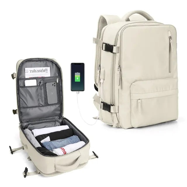 Anypack Backpack Beige Bag Large Capacity Multi-Function Suitcase USB Charging School Luggage Lightweight-Backpacks-PEROZ Accessories