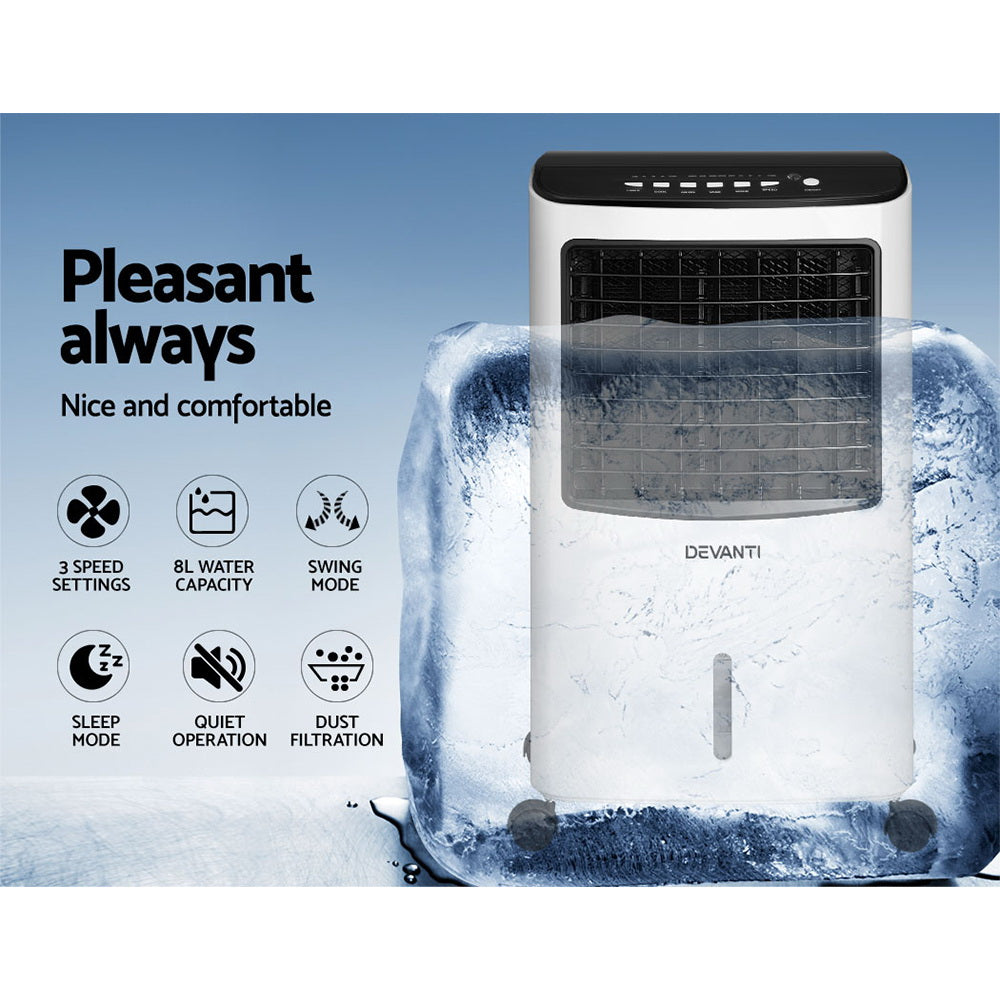 Devanti Evaporative Air Cooler Conditioner Portable 8L Cooling Fan Humidifier-Appliances > Air Conditioners-PEROZ Accessories