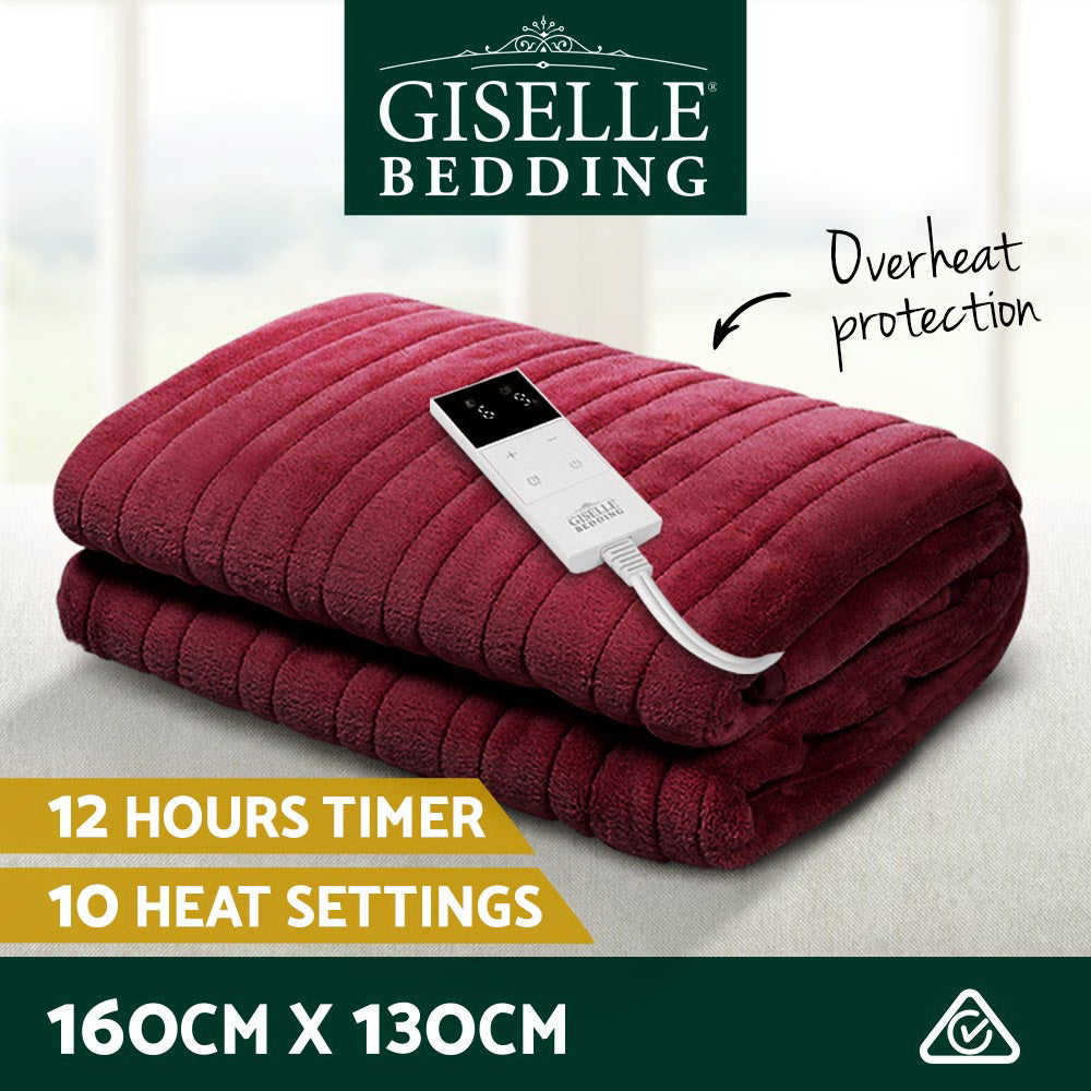 Giselle Bedding Electric Throw Blanket - Burgundy-Electric Throw Blanket-PEROZ Accessories