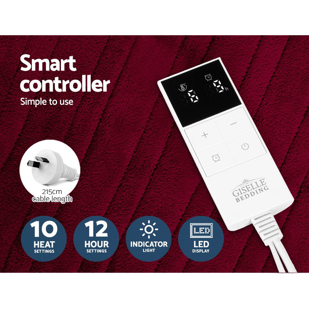 Giselle Bedding Electric Throw Blanket - Burgundy-Electric Throw Blanket-PEROZ Accessories