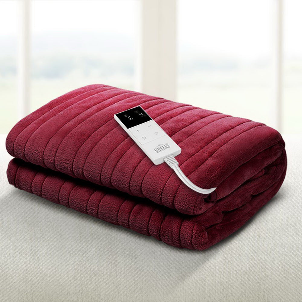 Giselle Bedding Electric Throw Blanket - Burgundy-Electric Throw Blanket-PEROZ Accessories
