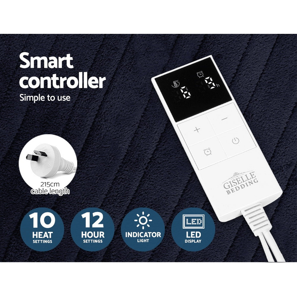 Giselle Bedding Heated Electric Throw Rug Fleece Sunggle Blanket Washable Charcoal-Electric Throw Blanket-PEROZ Accessories