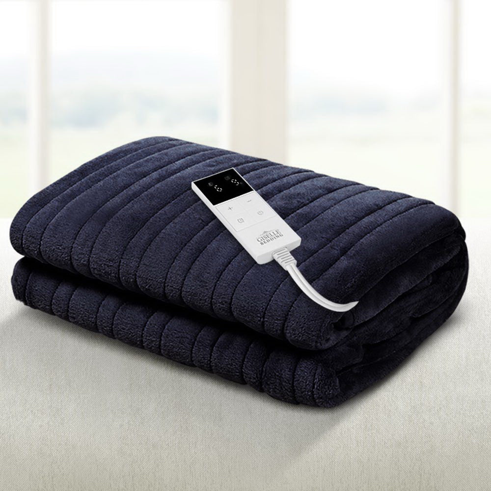Giselle Bedding Heated Electric Throw Rug Fleece Sunggle Blanket Washable Charcoal-Electric Throw Blanket-PEROZ Accessories